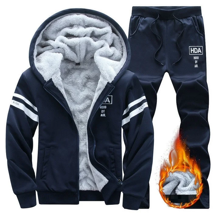 EM074 Blue Спортивные костюмы, повседневный комплект, мужская толстовка с капюшоном, толстая флисовая толстовка с капюшоном, куртка+ штаны, зимняя супер теплая спортивная одежда, костюм с буквенным принтом - Цвет: EM074 Blue