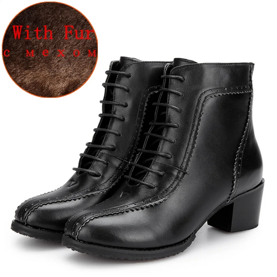 black 03 with fur Женские зимние ботинки из натуральной коровьей кожи; удобная качественная мягкая обувь; фирменный дизайн; зимние ботинки ручной работы; Цвет Черный; с мехом - Цвет: black 03 with fur