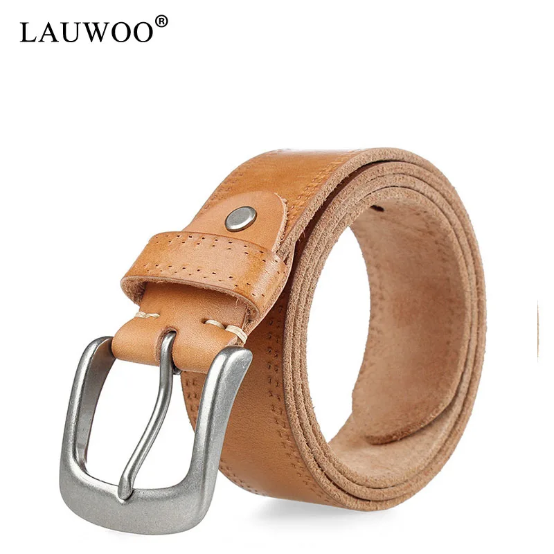 LAUWOO Men belt leather original Top grain Casual belts Pin buckle genuine men Cowhide strap Male Cinto | Аксессуары для одежды