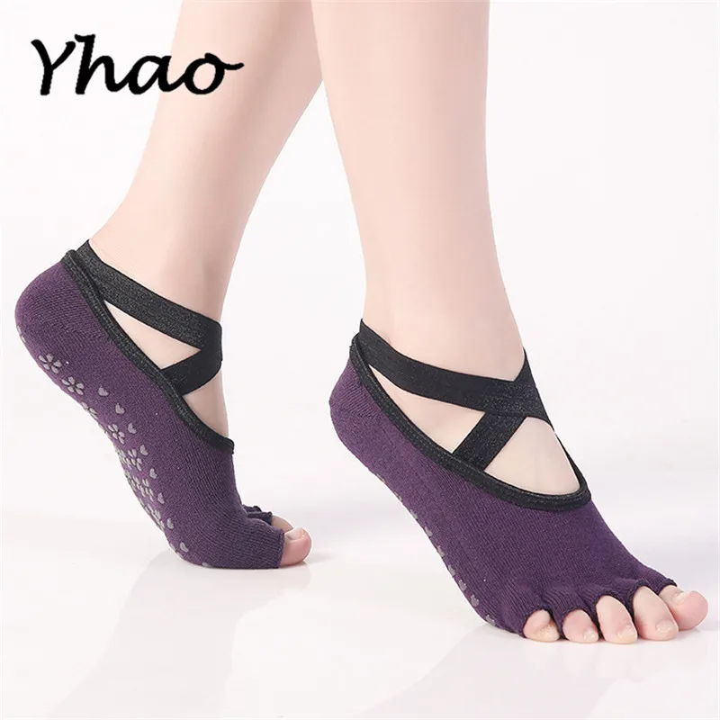 Purple Yhao/брендовые быстросохнущие Балетные Носки с половинчатым носком нескользящие носки для йоги спортивные носки-тапочки женские хлопковые носки для пилатеса с хорошим захватом - Цвет: Purple