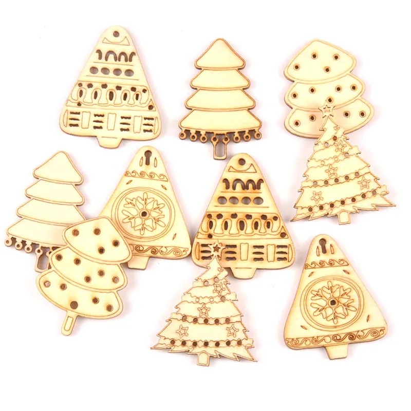 10pcs Natural Christmas tree pattern wood Scrapbooking Carft for Kid painting diy accessories home decor 30-45mm MT2126 | Дом и сад
