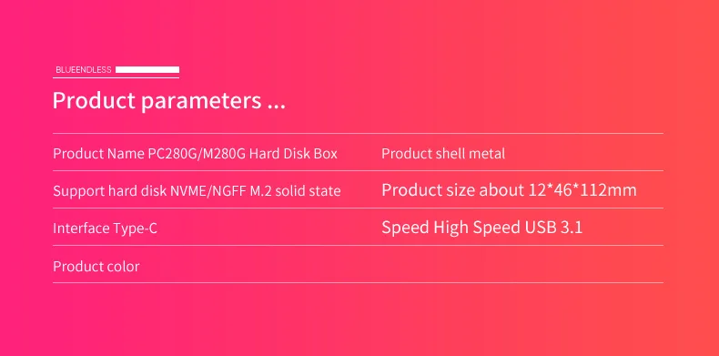 Blueendless портативный ssd жесткий диск чехол M.2 для type-c usb 3,1 NVMe PCIE msata жесткий диск корпус алюминиевый для M.2 M-key