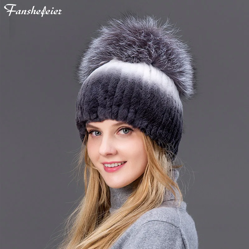 colour03 Fanshefeier Модные женские шапки уличные зимние теплые кроличьи меховые вертикальные переплетенные шапки из натурального Лисьего меха сверху и кроличьего меха внизу - Цвет: colour03