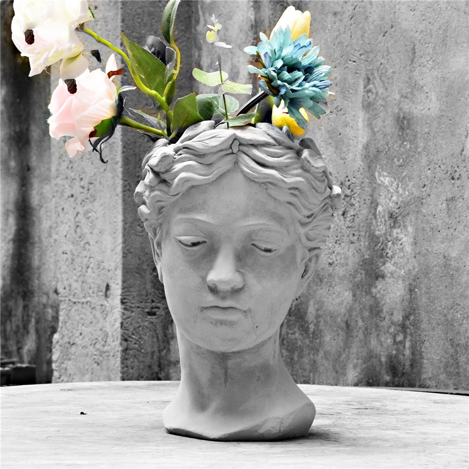 Pastoral Creative David Portrait Cement Greek Goddess Flower Pot Statue Arrangement Vintage Vase Home Decoration Crafts|Вазы| |
