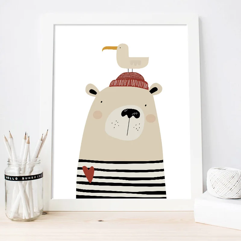 Nursery Canvas Poster Cartoon Animal Print Seal Bear Wall Art Painting Nordic Kids Decoration Picture Baby Bedroom Decor | Дом и сад