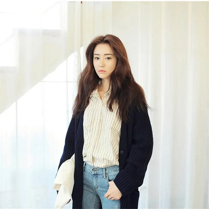 

Nice Autumn Women Long Sleeve Cardigan Knitted Long Jacket Sweater Coat Trench Knitwear Overcoat Solid Color Sweater Coat