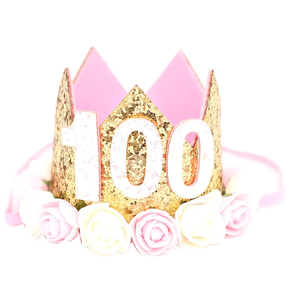 pink white 100 Праздничные, вечерние, на первый день рождения, блестящие шляпы для мальчиков и девочек, золотая, розовая корона для принцессы, Детские вечерние принадлежности, аксессуары - Цвет: pink white 100