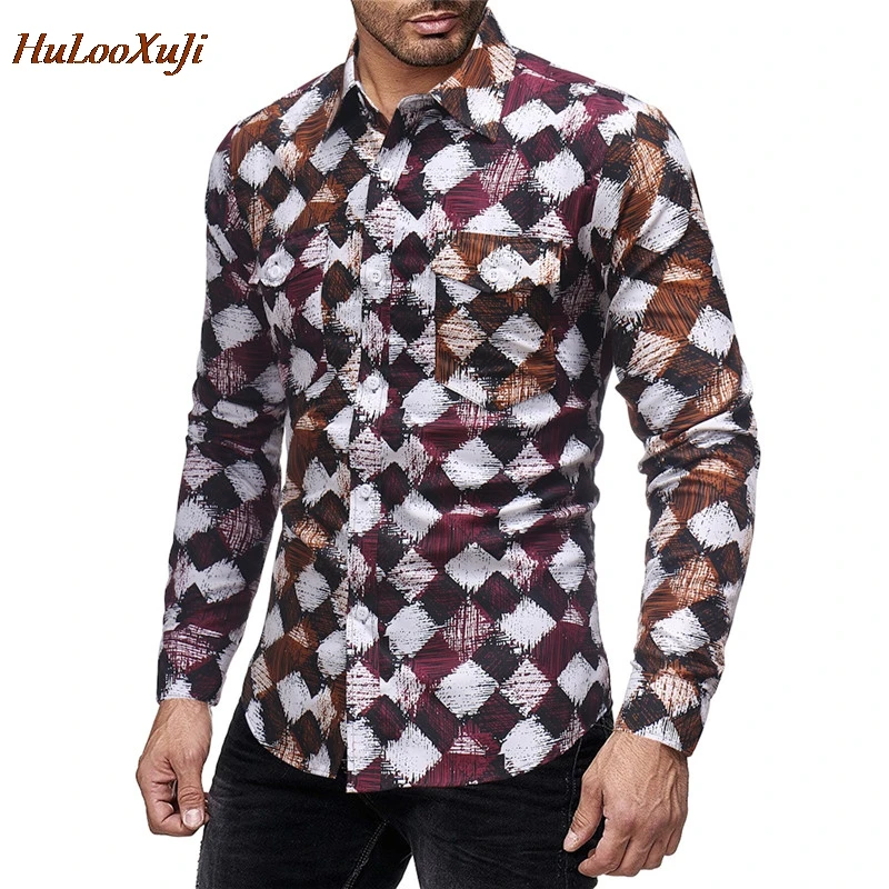 HuLooXuJi Men Spring Shirt Plaid Basic Casual Business Turn Down Collar Slim Fit Tops Blouses US Size:M-2XL | Мужская одежда