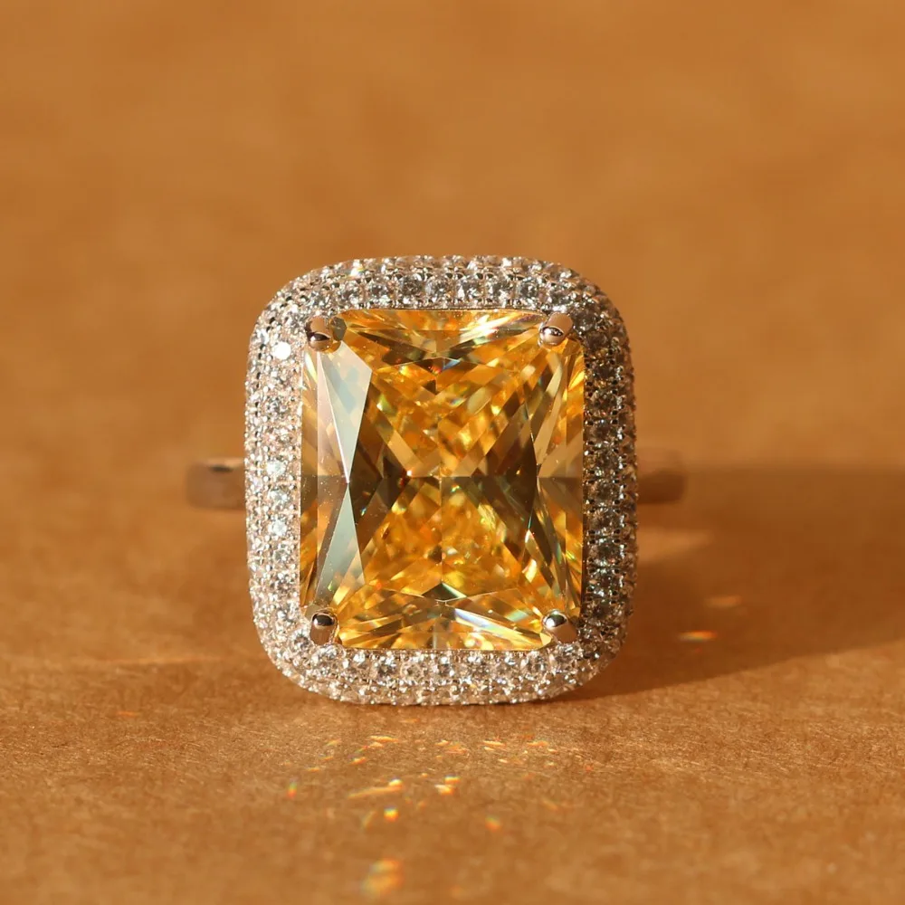 Роскошное однотонное серебряное кольцо с желтым цирконием in18k золотого цвета с кристаллами цирконием moissanite Золотое обручальное кольцо для влюбленных пар