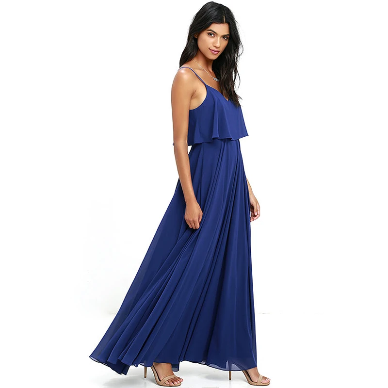 Женское шифоновое платье на бретелях спагетти без рукавов|sexy long dress|plunge neck dresslong