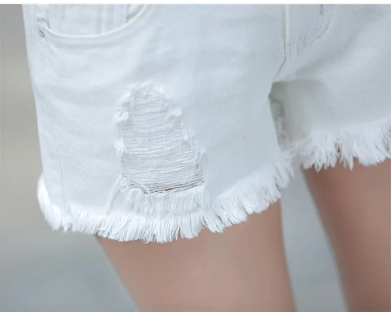 Женские джинсовые шорты с дырками белые хлопковые средней длины лето 2018 | Женская