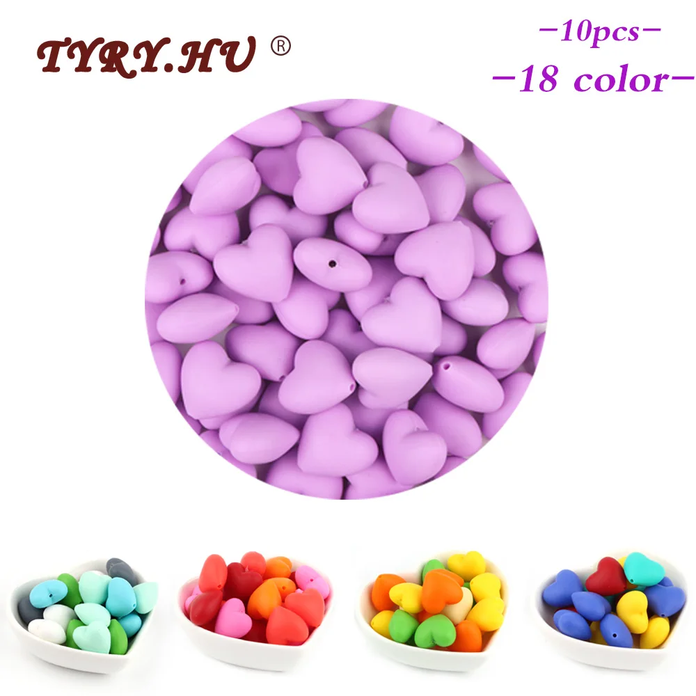 

TYRY.HU 10pcs Food Grade Heart Silicone Beads Teether Necklace BPA Free Baby Teething Toys DIY Pacifier Chain Nursing And Gifts