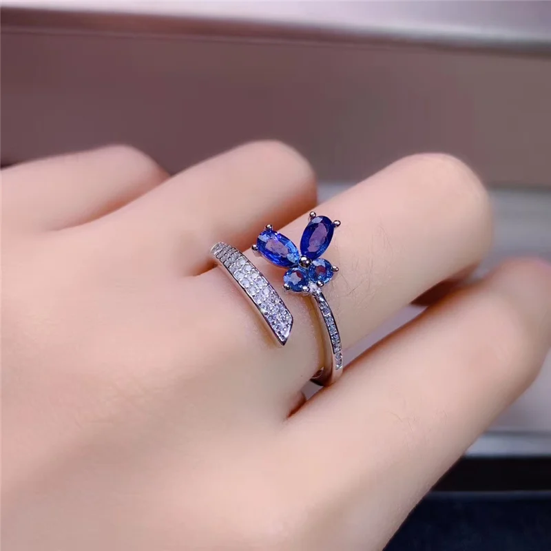 Natural Fashion Srilanka Sapphire Rings with CZ for Women Ladies gifts Genuine gemstones Fine jewelry 925 Sterling Silver #494 | Украшения