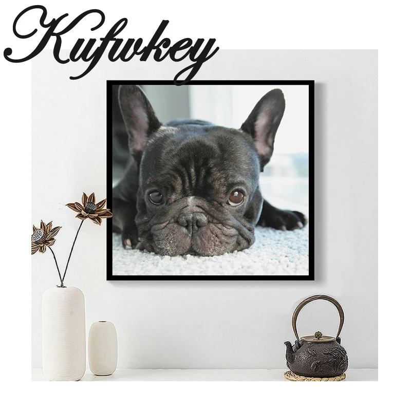 5D Diy Алмазная живопись Крест-стежок Вышивка французский бульдог Мозаика Квадратный узор Стразы Рукоделие V256 on