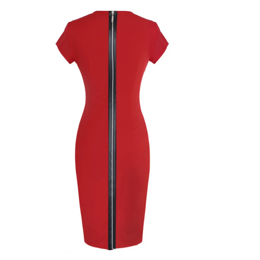 Красное женское платье карандаш Joineles в стиле пэчворк летнее облегающее с круглым