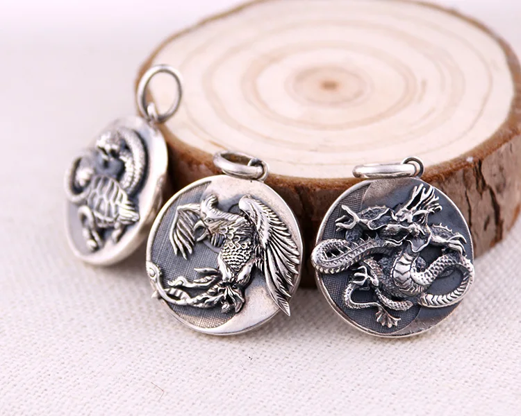 Кулон из 100% серебра S925 пробы потертый кулон Suzaku Qinglong Xuanwu Baihu злой тайцзи|Подвески|