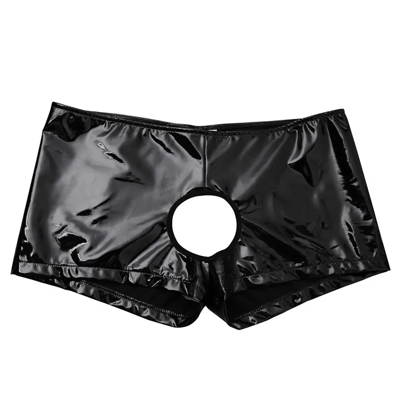 IEFiEL Sissy, мужское нижнее белье, блестящие, лакированная кожа, боксеры, шорты, сексуальные трусики, открытая промежность, эротические трусы, тонкие, низкая посадка, Гей Нижнее белье