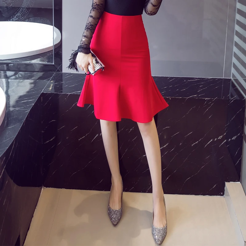 High Waist Skirts New Hot Selling Fashion Women Korean Style Slim Fit A Line Black Red Office Lady Formal Work Wear Skirt 2409 | Женская