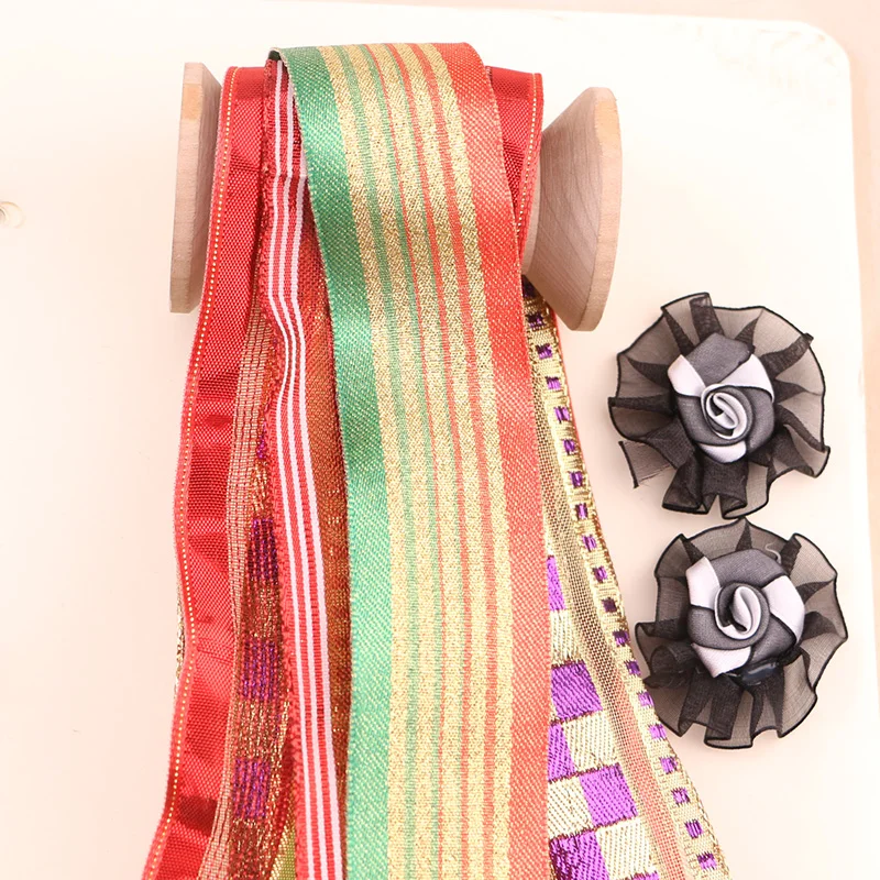 Решетка с золотым краем Красная Зеленая железная лента 3 9 см 1 ярд | Дом и сад