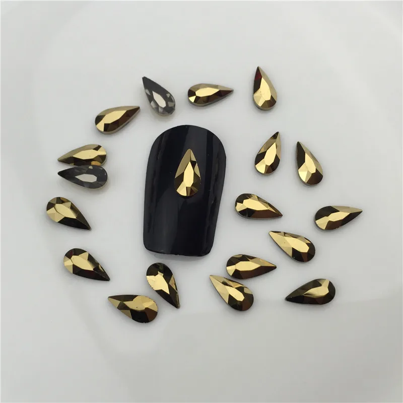 4x8mm Новинка, 10 шт., золотые Стразы для ногтей с плоской задней поверхностью, стразы с кристаллами, бриллианты, 3D украшения для ногтей, самодельные подвески, аксессуары - Цвет: 4x8mm