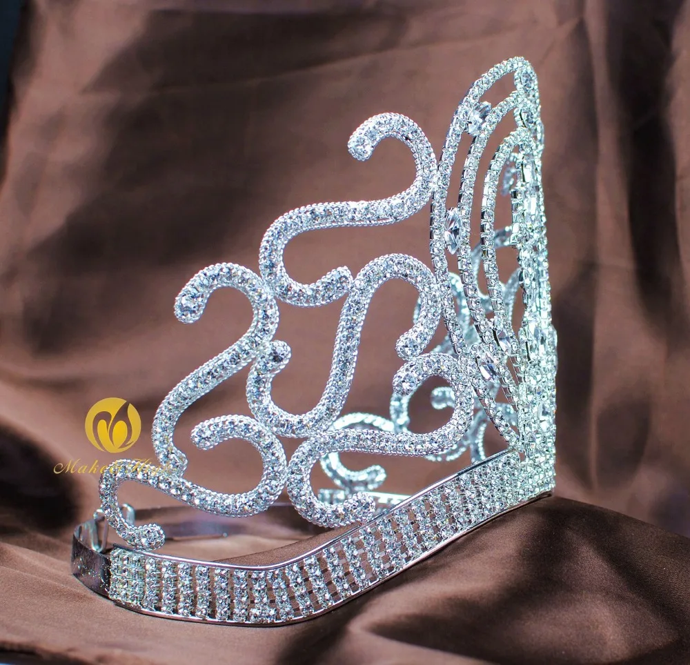 Большая корона волос Miss Beauty диадемы с прозрачными кристаллами Стразы полная