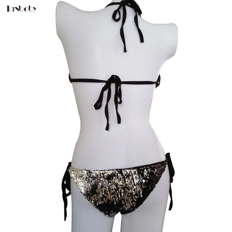 Черные и Серебристые купальники с пайетками 1 шт. пляжные костюмы сексуальные