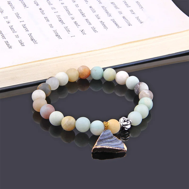Charm Bracelets Natural Stone Amazonite Round Bead Bracelet Solid Crystal Druzy for Women Men Fashion Jewelry|Плетеные браслеты| |