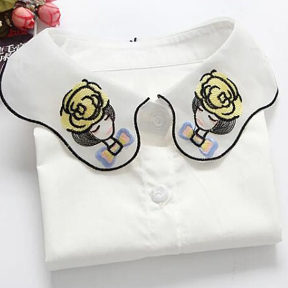 Мультяшные поддельные воротники для женщин вышивка Ложные съемные куртка с