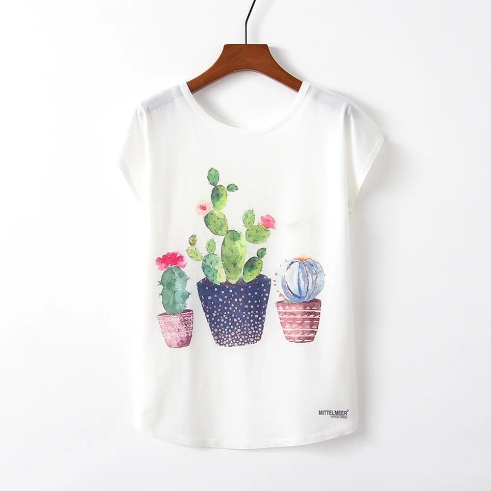 M006 Cactus Летние женские футболки, новинка, Harajuku Kawaii, милый стиль, панда, единорог, буквенный принт, свободная футболка, повседневные топы с коротким рукавом, футболки - Цвет: M006 Cactus