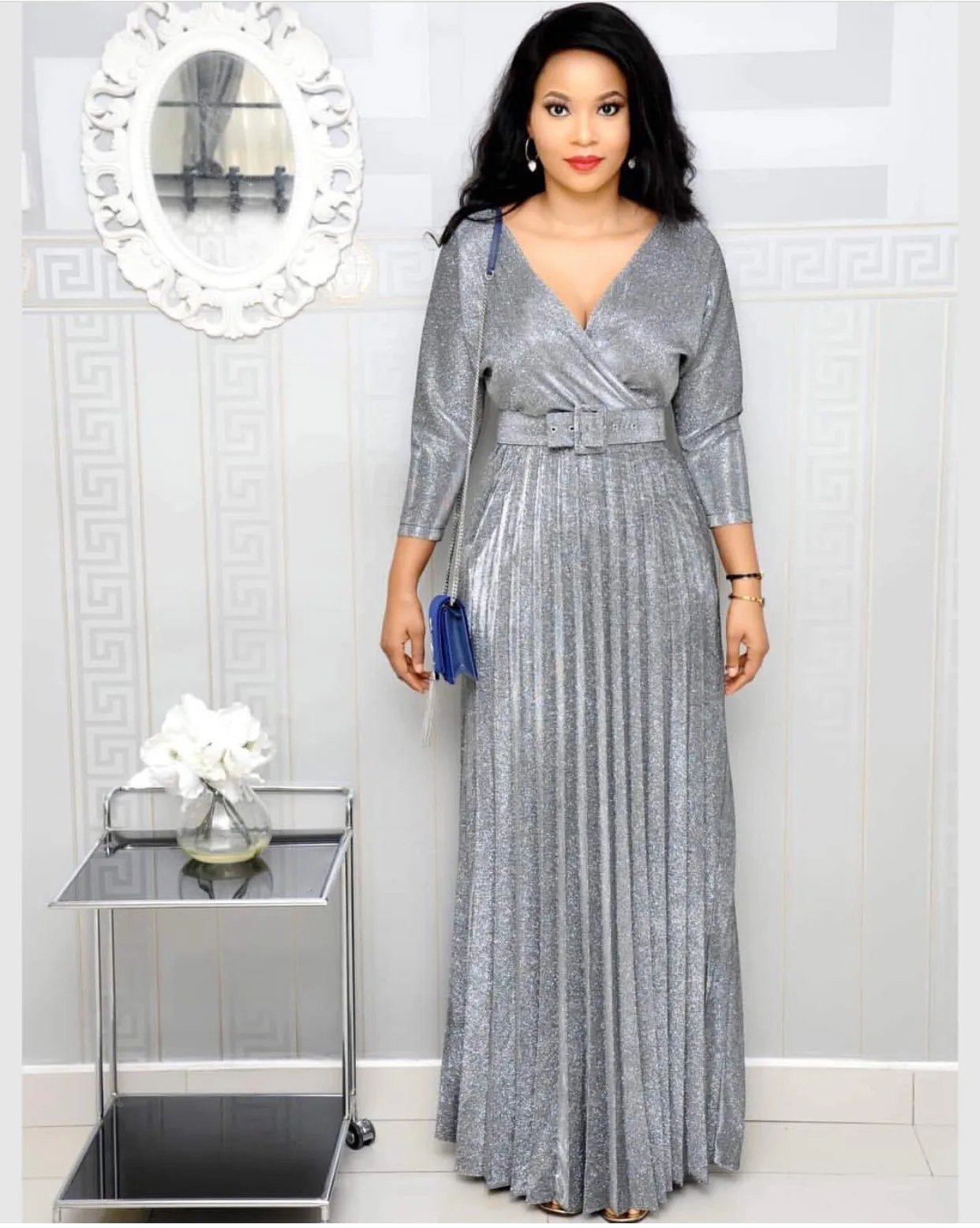 Хит продаж яркое плиссированное платье большого размера с v образным вырезом и