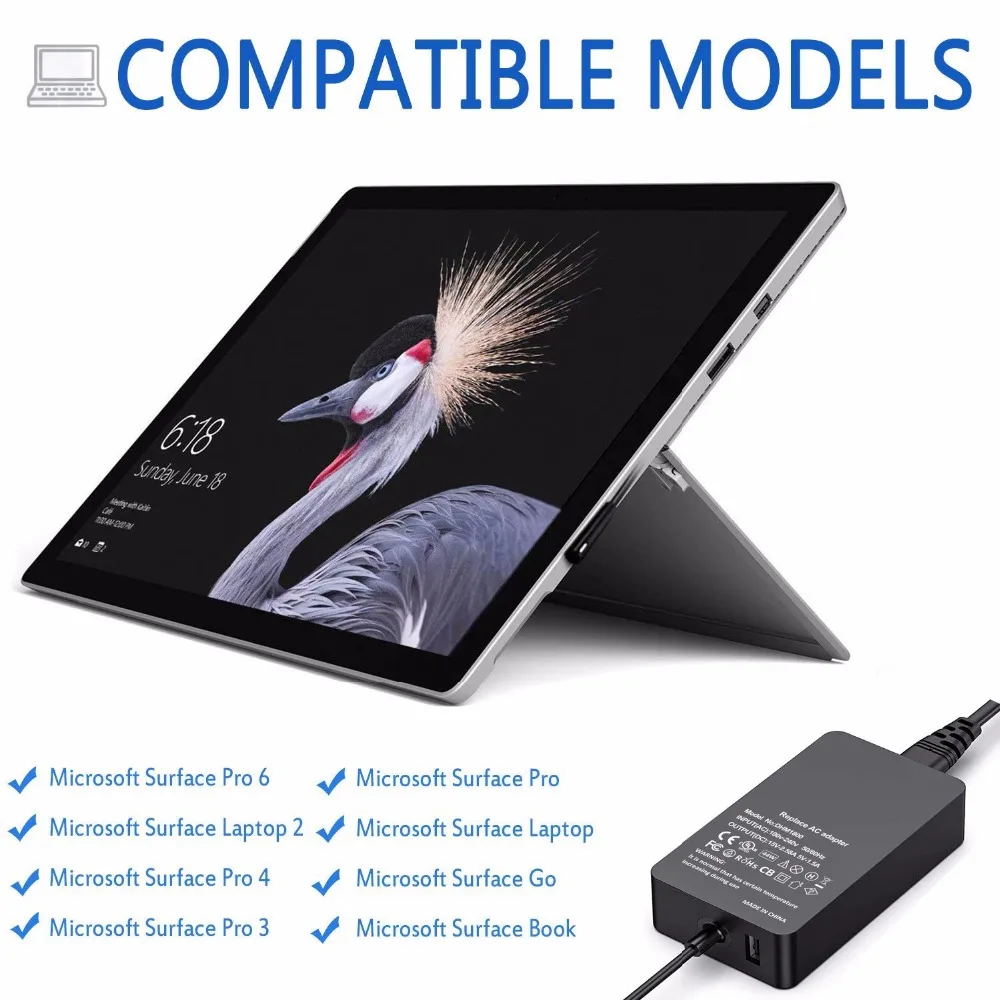 Блок питания 44 Вт 15 в 2 58 а для Microsoft Surface Pro 3/4/5/6/Surface Laptop 2/Surface Go &amp Book | Электроника