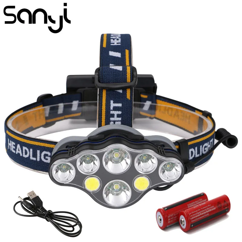 SANYI 2 * T6 + 4 XPE COB 8 режимов освещения фары 18650 аккумулятор светодиодный фонарик USB