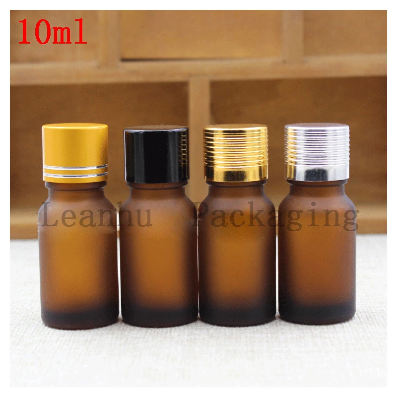 10 ml  Brown Frosting Glass Essential oil Bottle Gold/Black/Silver Aluminum Cover Three Colors Cosmetic Packaging Bottle