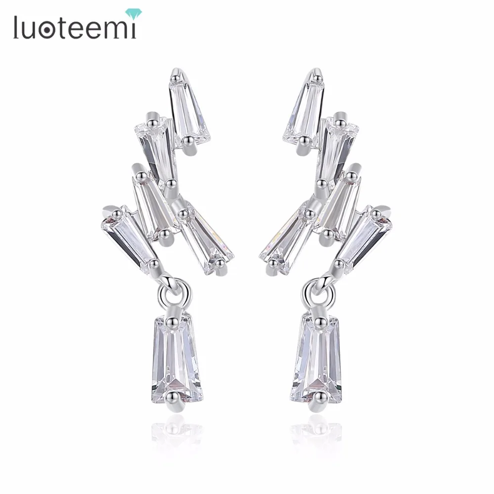 LUOTEEMI, фирменный дизайн, серьги-гвоздики, модное ювелирное изделие для женщин, для свадьбы, блестящий маленький CZ Кристалл, Pendientes Mujer, рождественский подарок