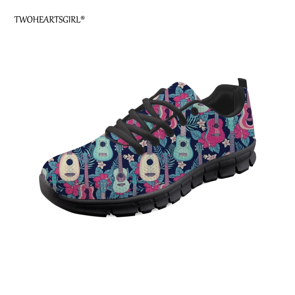 

Twoheartsgirl Colorful Guitar Pattern Flats Leisure Soft Ladies Breathable Mesh Walking Shoes Comfortable Women Fashion Sneakers