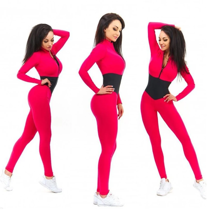 

2019 Sexy Stitching Zipper One Piece Yoga Set Gym Clothing Tight Workout Clothes For Women Workout Sets Tracksuit Active Wear