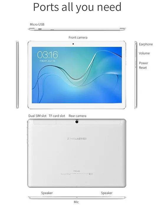 Teclast P10 4G Phablet 10,1 дюймов Android 8,1 MTK 6737 четырехъядерный процессор 2 Гб ОЗУ 16 Гб eMMC 4850 МП камера заднего вида Двухдиапазонная мАч планшетный ПК