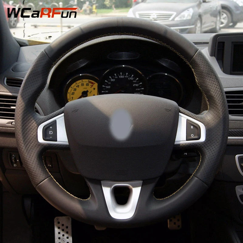 WCaRFun черная искусственная кожа чехол на руль для Renault Megane 3 2009- Fluence ZE 2009- Scenic 2010
