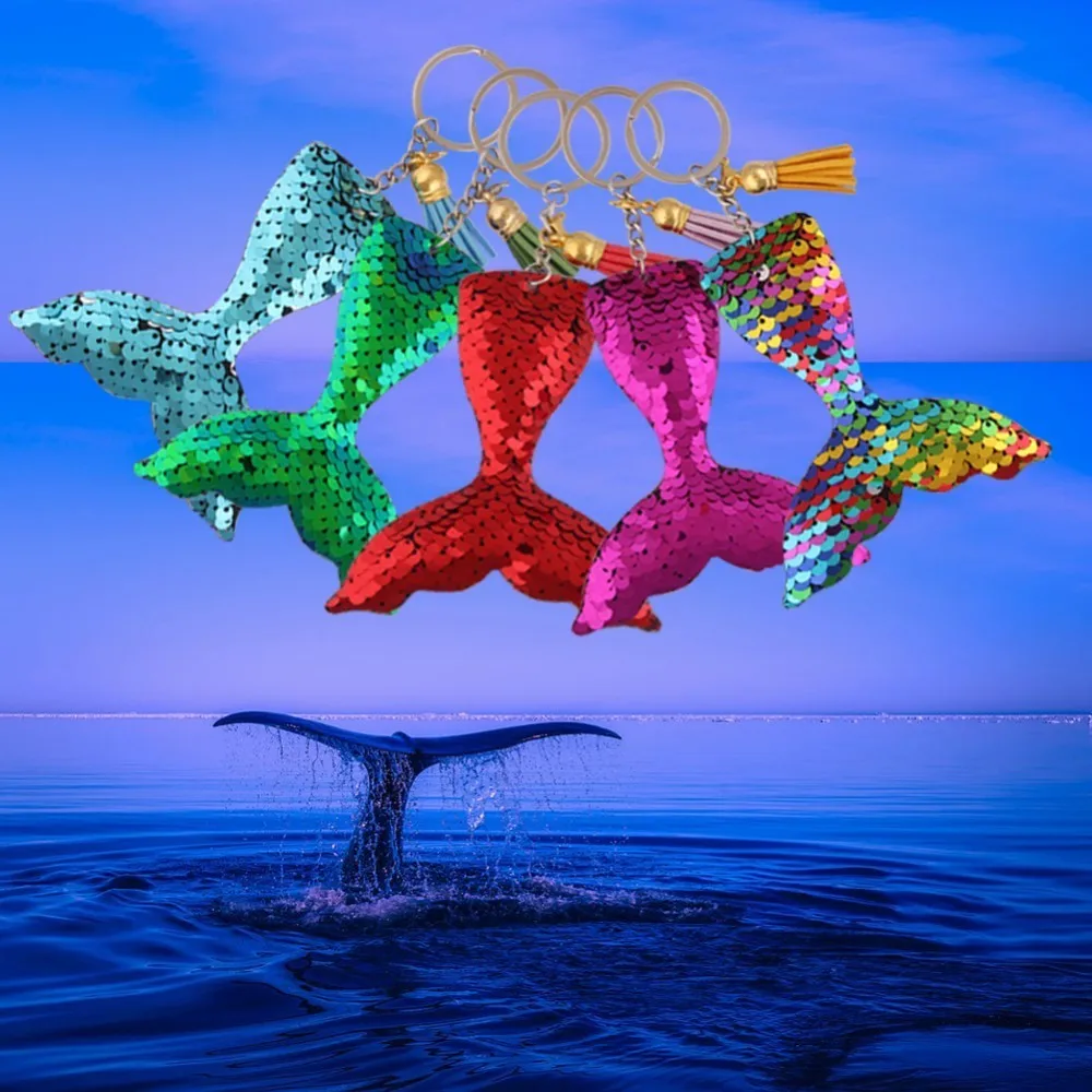 

8pcs Reversible Mermaid Sequin Keychains Glitter Flip Sequin Keychains Animal Sequin Key Chains for Birthday Party Supplies