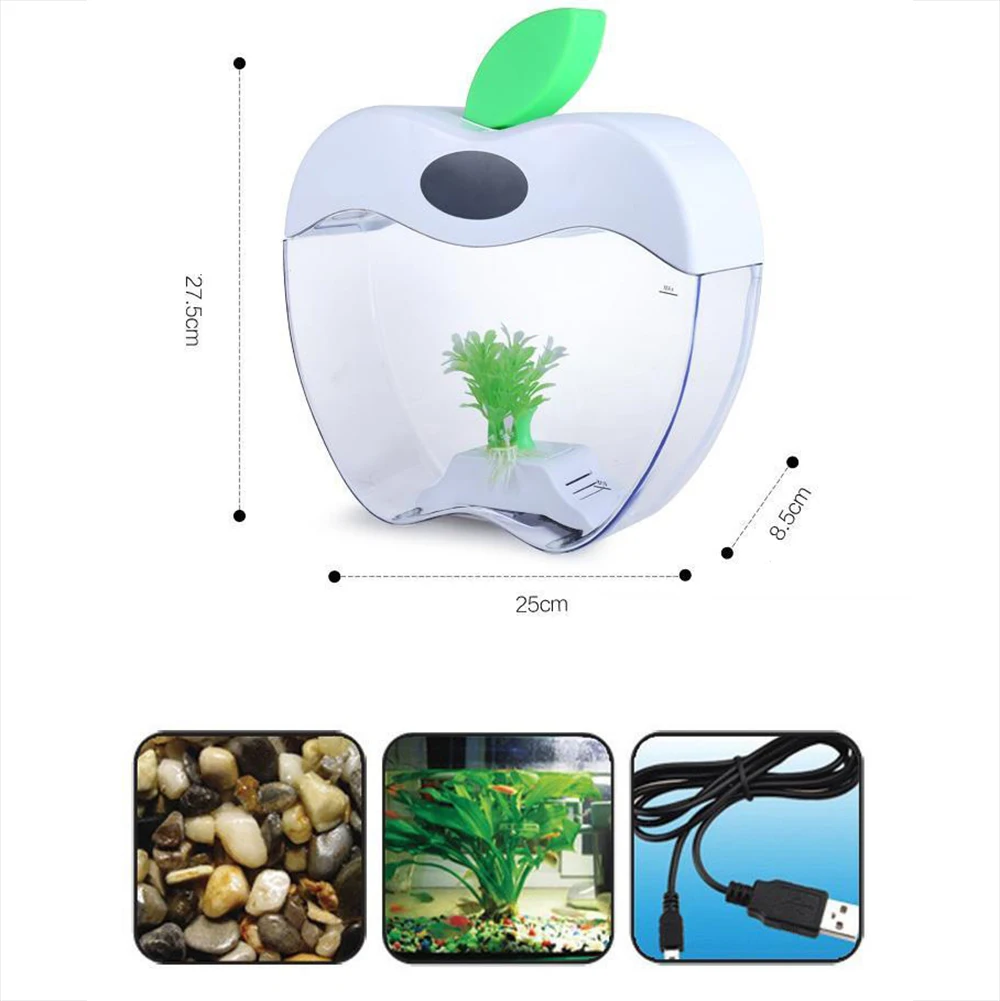 

USB Mini Aquarium with LED Night Light Aquarium with LED Display Screen Clock Fish Tank Personalise Aquarium Tank Fish Bowl D30