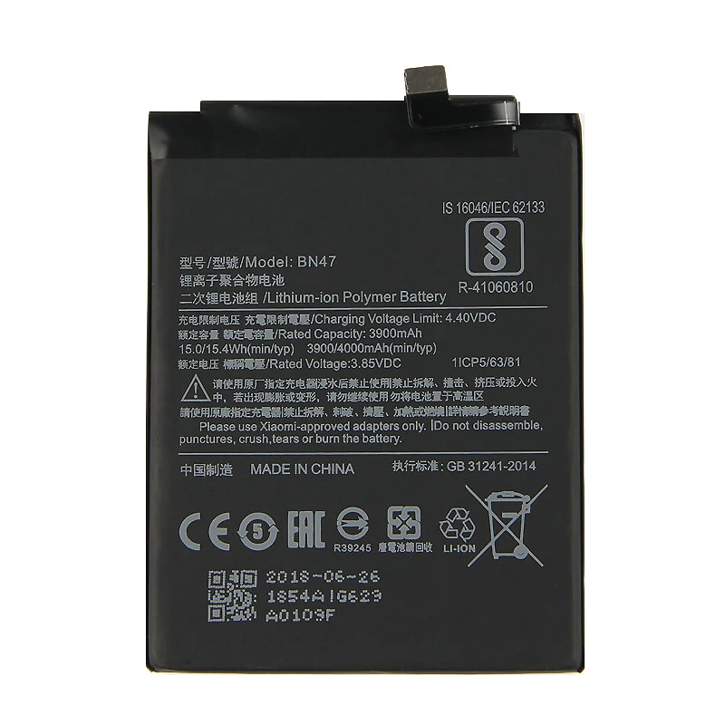 QrxPower оригинальный BN47 запасная батарея для Xiaomi Redmi 6 Pro/Mi A2 Lite 3900mAh литий ионный