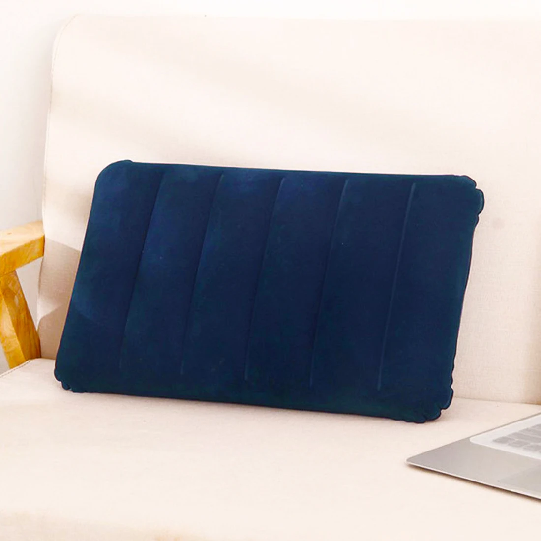 Portable Folding Air Inflatable Pillow Flocking Cushion for Travel Plane 46*30cm | Дом и сад