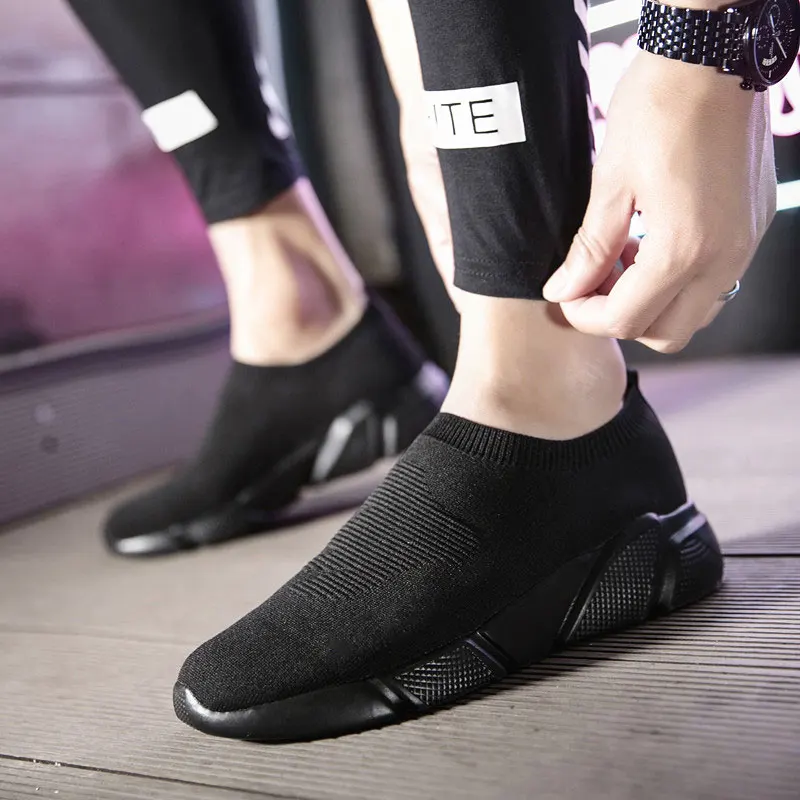 ALL Black MWY/дышащие эластичные тканевые носки; Повседневная обувь; бархатные вулканизированные кроссовки; Schoenen Mannen; прогулочная обувь с высоким берцем - Цвет: ALL Black