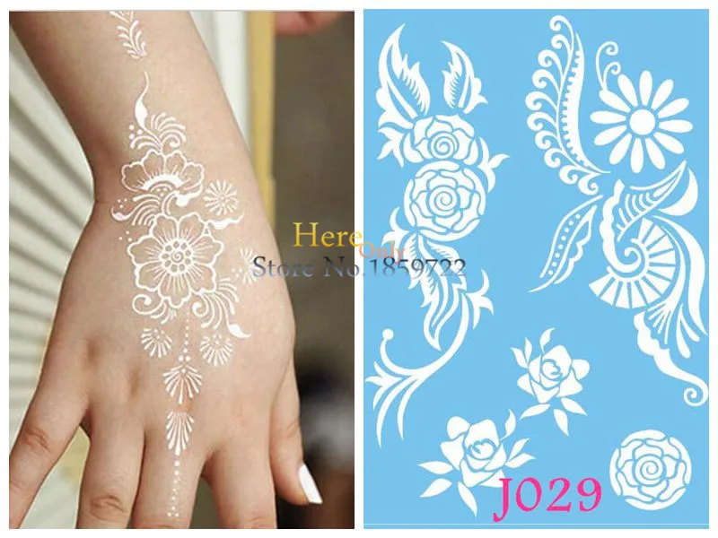 

1PC Disposable Large Flower Tattoo Henna White Mehndi Waterproof Temporary Tattoo Arm Shoulder Paste Women Wedding Makeup Tattoo