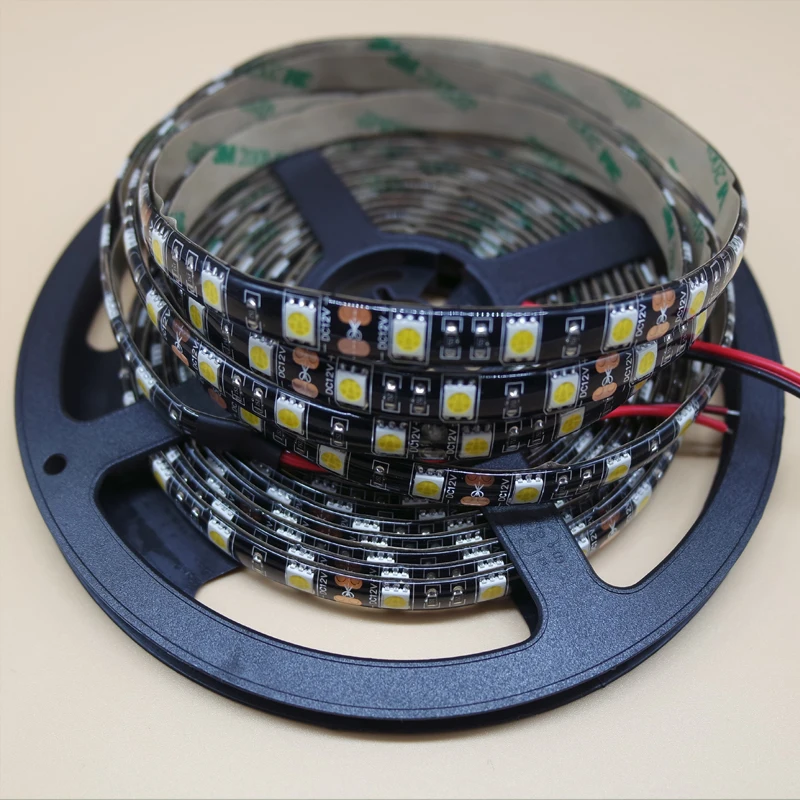 5050 RGB светодиодные полосы света Черный PCB IP65 Водонепроницаемый DC12V 60LED гибкие