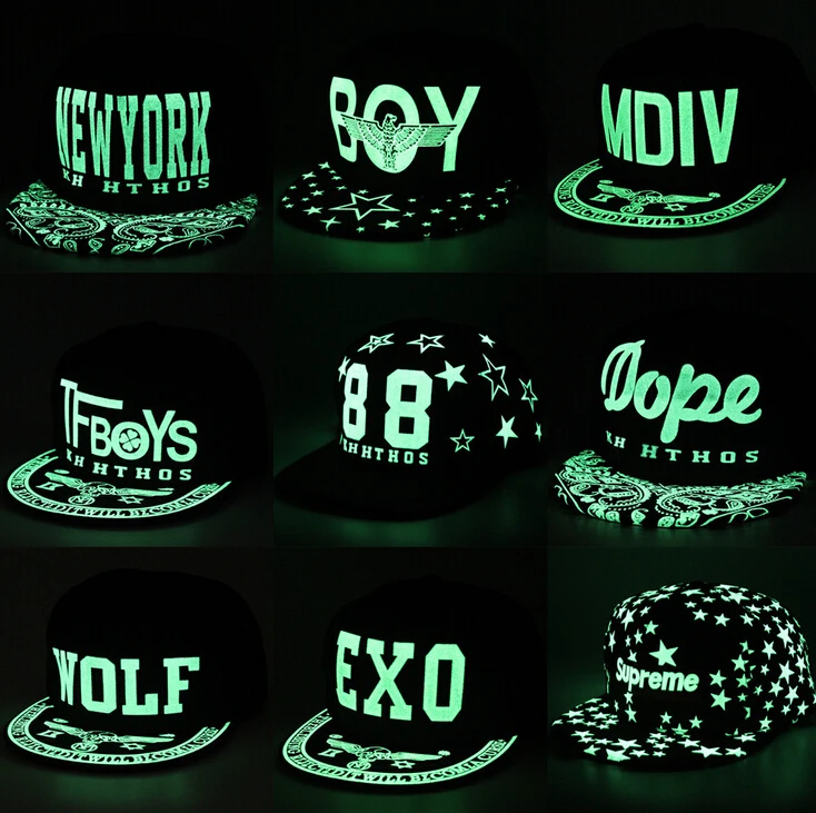 50 шт. Бейсболка Snapback Регулируемая шляпа светящаяся Ночная хип-хоп Танцевальная