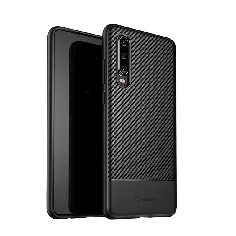 P30 IPAKY Huawei Pro силиконовый чехол Роскошный мягкий ТПУ углеродное волокно задняя
