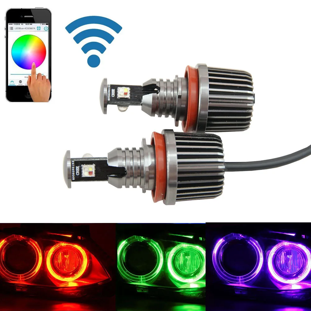 72W фары для H8 RGB Цвет изменения WI FI Управление светодиодный Ангельские глазки Halo