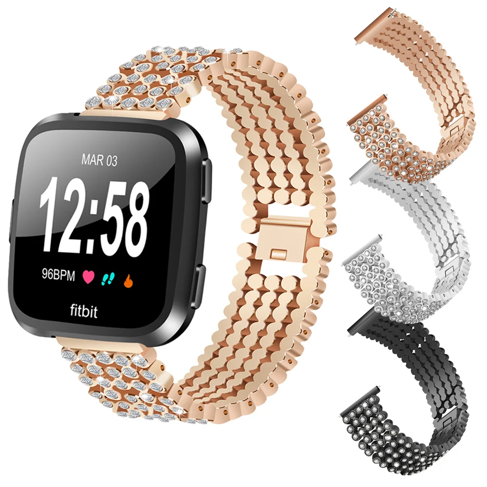Ремешок для часов Fitbit Versa Five стальной браслет с 5 бусинами круглые стразы