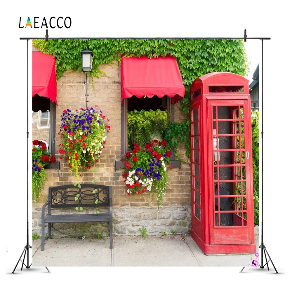 Laeacco Цветочный дом телефонная будка скамейка портриевый фон для фотосъемки